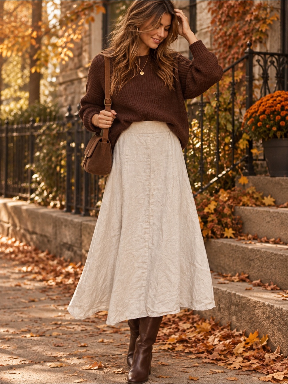 Talbots Cream Midi A-Line Skirt made of Irish Linen